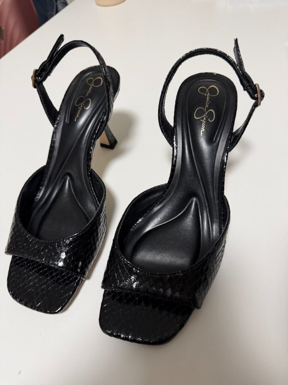 Jessica Simpson Black Snakeskin Slingback Heels Size 8